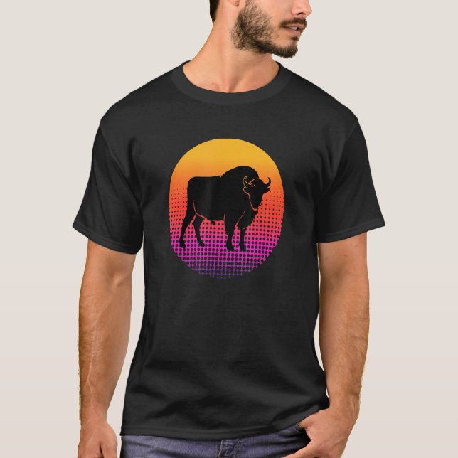 Cool Bull Cattle Animal Silhouette Farm Animal at  T-Shirt (Front)