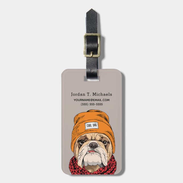 Cool Bulldog | Add Your Name Luggage Tag (Front Vertical)
