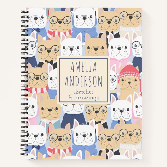 Cool Bulldog Dog Personalised Name Practice Notebook (Front)