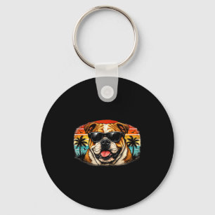 Cool bulldog retro sunset summer vibes vintage key ring