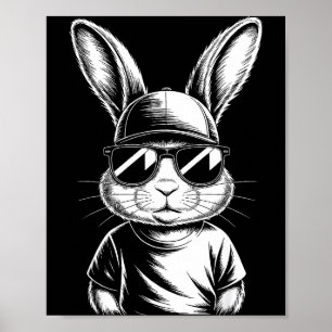 Cool Bunny Face Retro Sungles Easter Day Boys Mens Poster