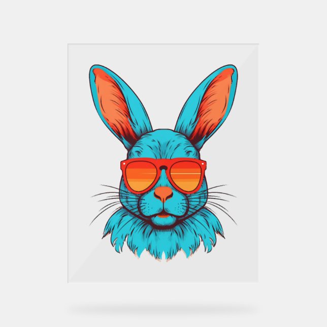 Cool Bunny Face Sunglasses For Easter Rabbit Acrylic Sign (Front)