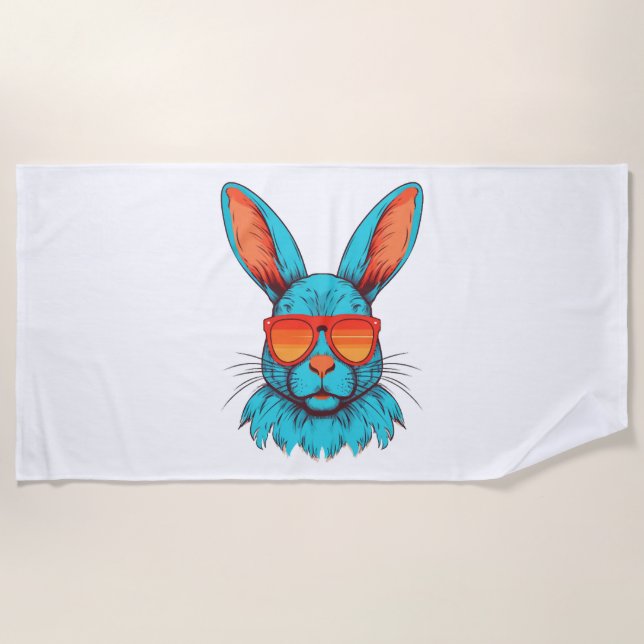 Cool Bunny Face Sunglasses For Easter Rabbit Beach Towel (Front)