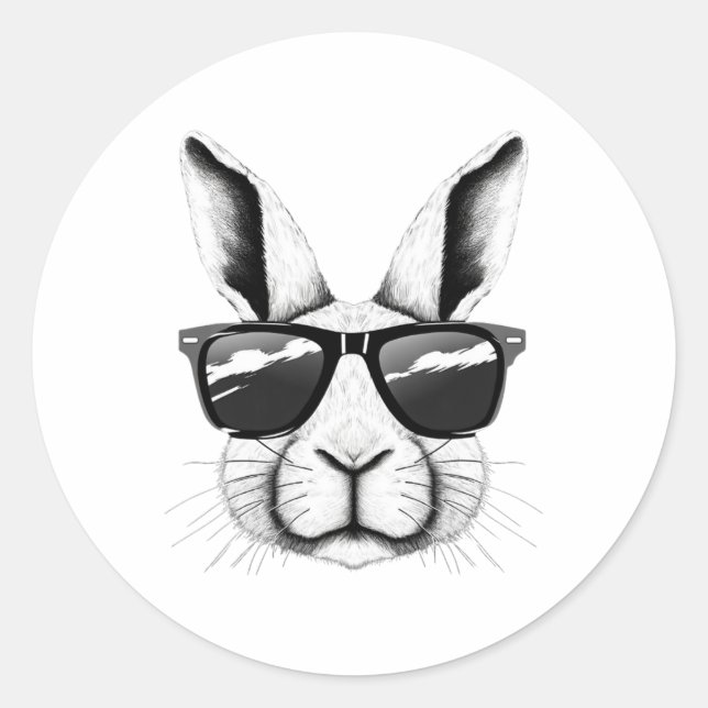 Cool Bunny Face Sungles Funny Easter Bunny Rabbit  Classic Round Sticker (Front)