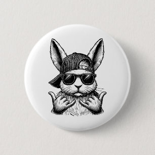 Cool Bunny Face Sungles Rabbit Easter Day Kids Boy 6 Cm Round Badge
