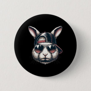 Cool Bunny Face With Sungles Happy Easter Boys Men 6 Cm Round Badge