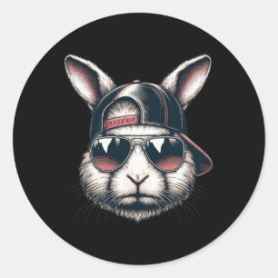 Cool Bunny Face With Sungles Happy Easter Boys Men Classic Round Sticker
