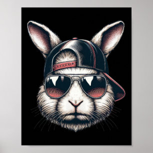 Cool Bunny Face With Sungles Happy Easter Boys Men Poster