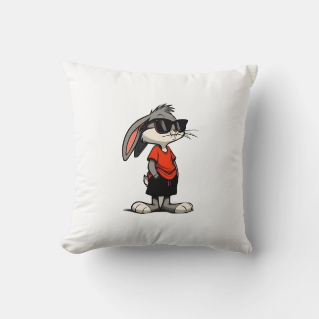 Cool Bunny in Shades Cartoon Illustration Cushion (Front)