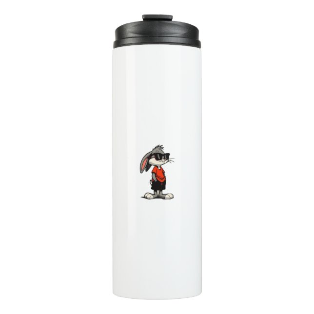 Cool Bunny in Shades Cartoon Illustration Thermal Tumbler (Front)