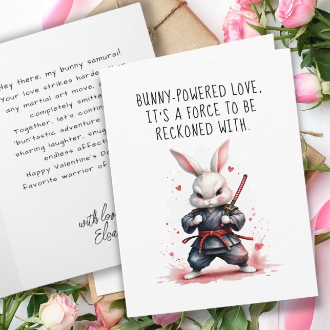 Cool Bunny Ninja Warrior Boyfriend Valentine's Day Card (Cool White Bunny Ninja Warrior Valentine's Day Card)