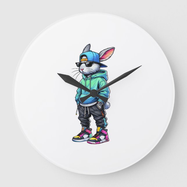 Cool Bunny Rabbit Sunglasses Easter Day For Boys M Large Clock (Front)