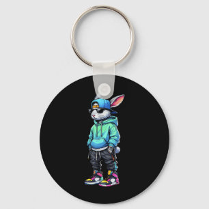 Cool Bunny Rabbit Sungles Easter Day For Boys Men Key Ring