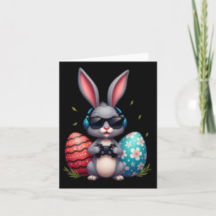 Cool Bunny With Sungl And Video Games Decor Easter Card