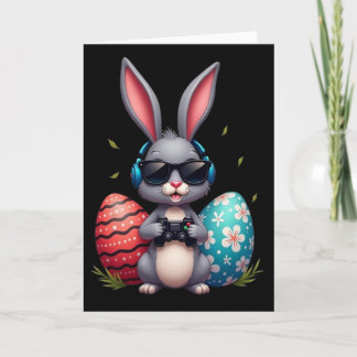 Cool Bunny With Sungl And Video Games Decor Easter Card