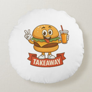 Cool Burger Buddy with Juice – Fun Cartoon Charact Round Cushion