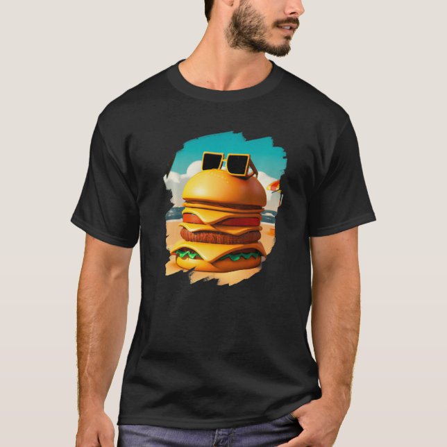 Cool Burger Chilling on Beach  Fast Food Foodie Bu T-Shirt (Front)