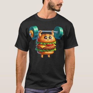 Cool Burger Weightlifting Fitness Barbell Gym Work T-Shirt