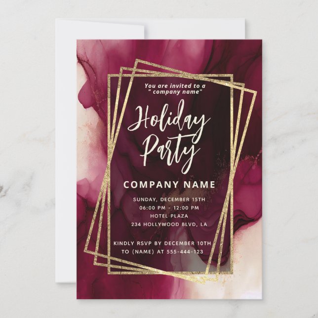 Cool burgundy Abstract watercolor ink geometrical Invitation (Front)