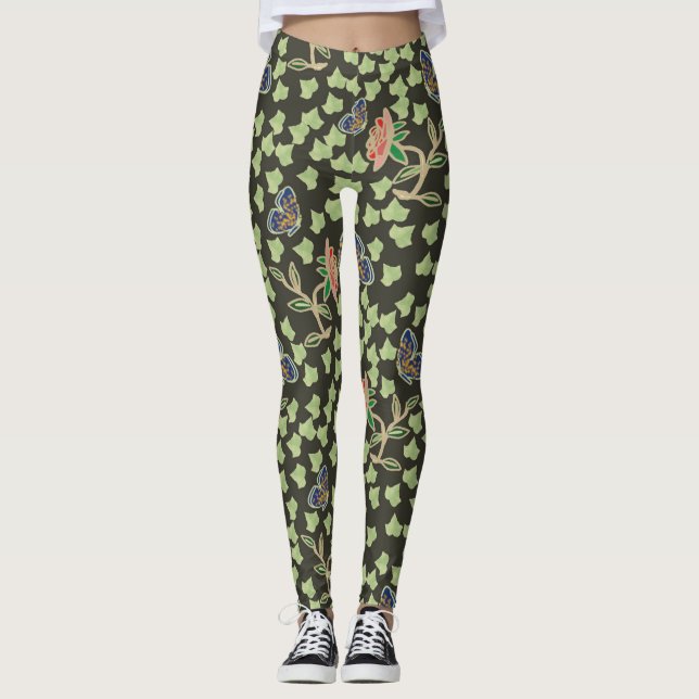 Cool Butterfly Rose Black Leggings (Front)