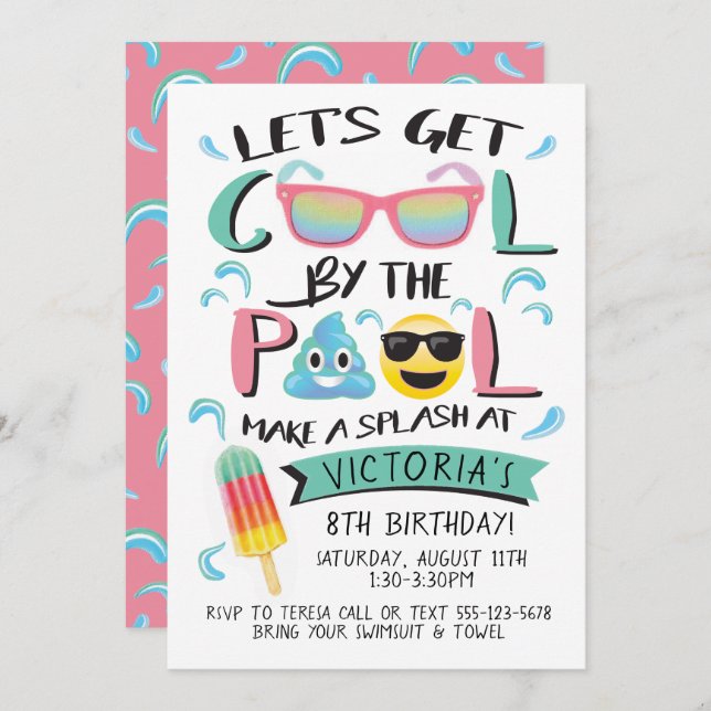 Cool by the Emoji Pool Birthday Party Invitation (Front/Back)