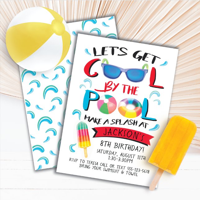 Cool by the Pool Boy Birthday Party Invitation (Creator Uploaded)