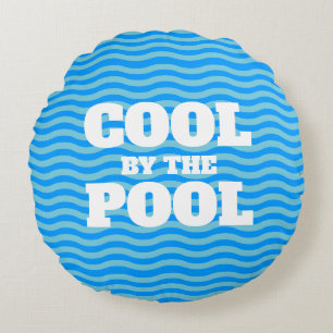 Cool by the pool cute blue water wavy lines round cushion
