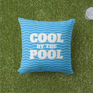 Cool by the pool funny blue water wave lines cushion