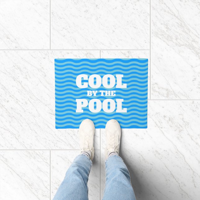 Cool by the pool funny blue water wave lines doormat (Indoor)