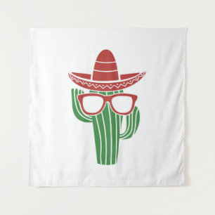 Cool cactus mascot with sombrero hat and glasses i tapestry