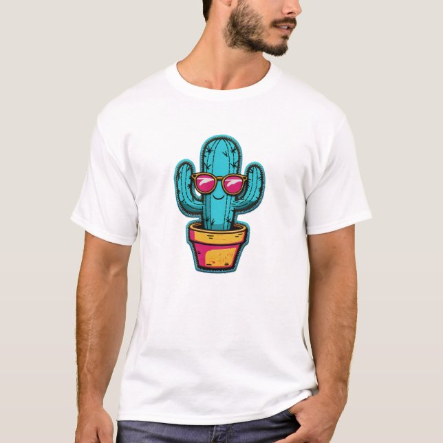 Cool Cactus Patch – Retro Sunglasses Embroidered  T-Shirt (Front)