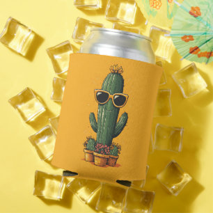 Cool Cactus with Sunglasses and Flowers Can Cooler