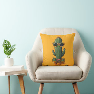 Cool Cactus with Sunglasses and Flowers Cushion