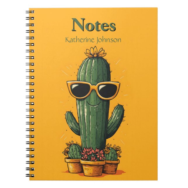 Cool Cactus with Sunglasses and Flowers Notebook (Front)
