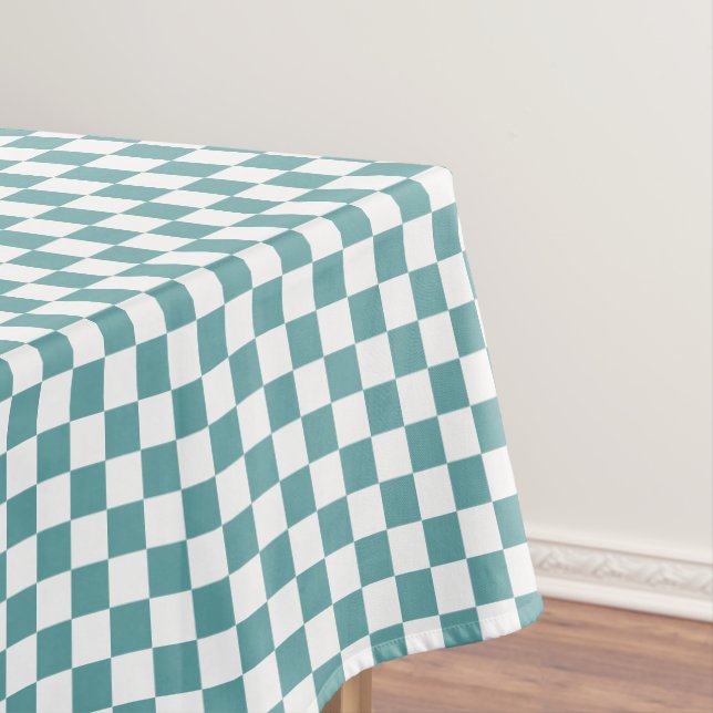 Cool Cadet Blue White Chequered Pattern Home Decor Tablecloth (In Situ)