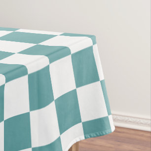 Cool Cadet Blue White Retro Chic Chequered Pattern Tablecloth