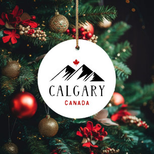 Cool Calgary Canada Mountains Maple Leaf Ceramic Ornament