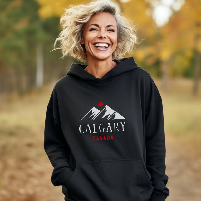 Cool Calgary Canada Mountains Maple Leaf Dark Hoodie (Creator Uploaded)