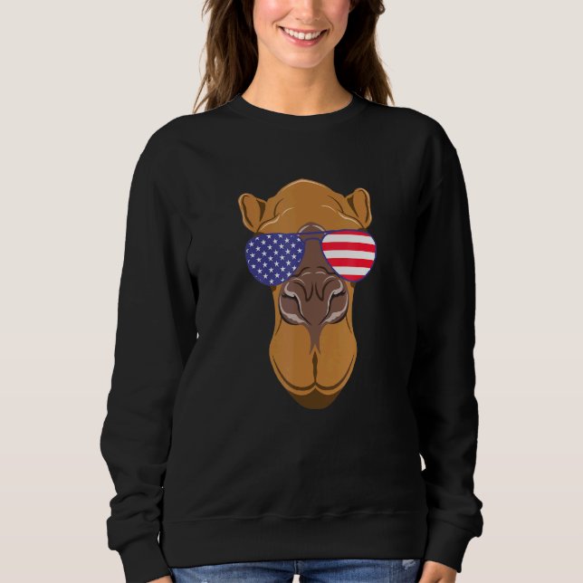 Cool Camel Wearing Usa Flag Sunglasses Us America Sweatshirt (Front)