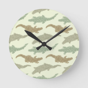 Cool Camo Alligators - seamless pattern. Round Clock