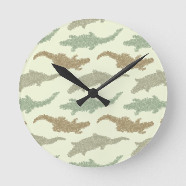 Cool Camo Alligators - seamless pattern.  Round Clock (Front)