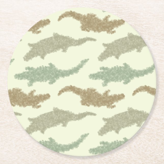 Cool Camo Alligators - seamless pattern.    Round Paper Coaster (Front)
