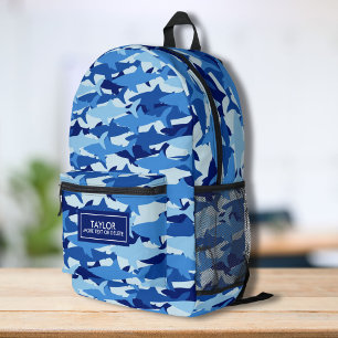 Cool Camo Shark Pattern Personalised Name Text Printed Backpack