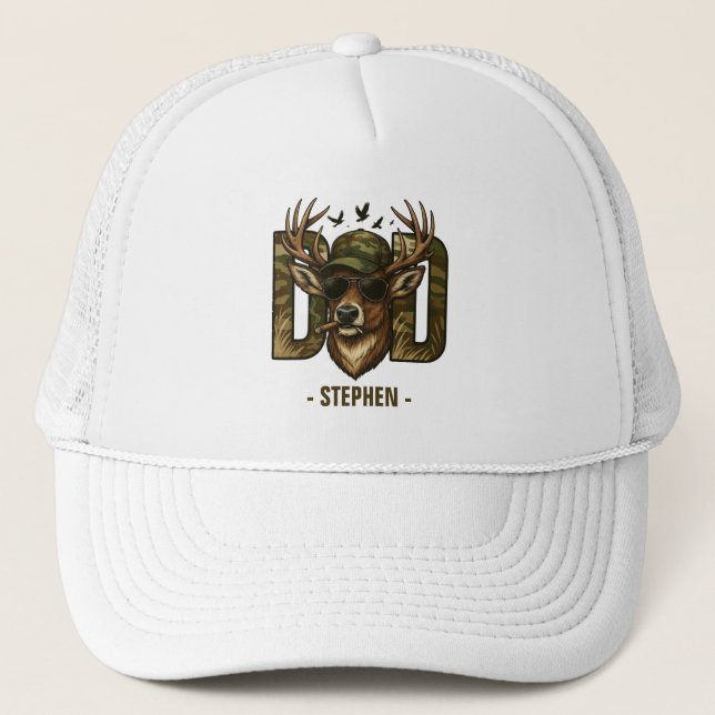 Cool Camouflage Dad – Deer with Sunglasses Trucker Hat (Front)