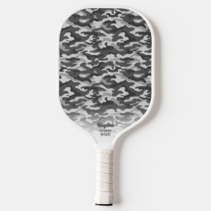 Cool Camouflage Grey Black Camo Print Custom Text Pickleball Paddle