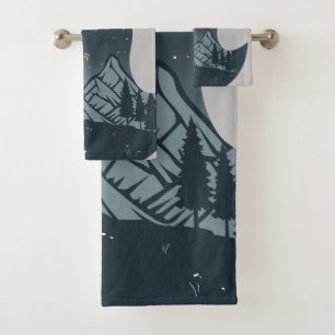 Cool Camping Camper Campfire Under Stars Mountains Bath Towel Set