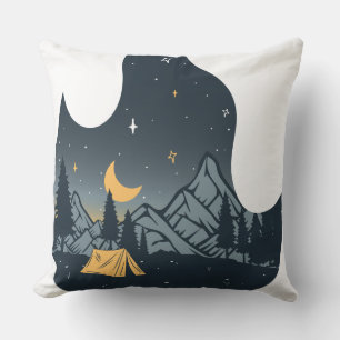 Cool Camping Camper Campfire Under Stars Mountains Cushion