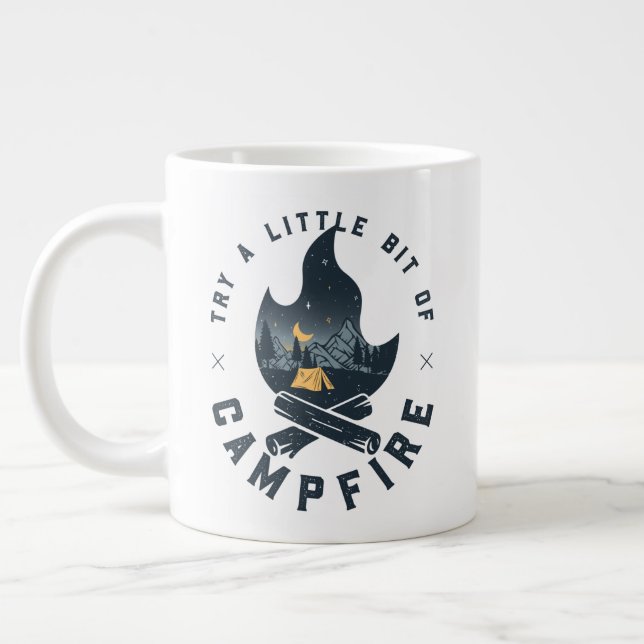 Cool Camping Camper Campfire Under Stars Mountains Large Coffee Mug (Left)