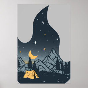 Cool Camping Camper Campfire Under Stars Mountains Poster