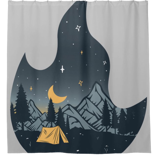 Cool Camping Camper Campfire Under Stars Mountains Shower Curtain (Front)